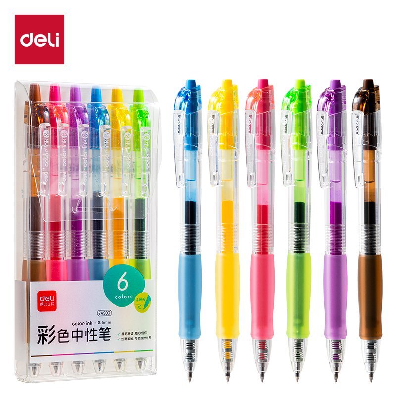 1 ديلي قلم حبر جل كباس - 0.5 مم - بدن شفاف - قبضة مطاط - 6 ألوان - ألوان مختلفة - SA503
