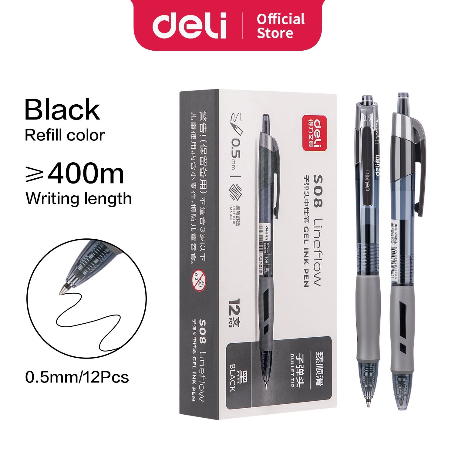 ديلي قلم حبر جل كباس - بدن شفاف - قبضة مطاط اسود EG08-BK