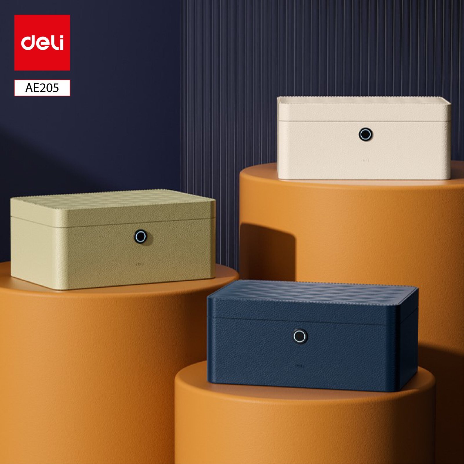 ديلي صندوق مجوهرات جلدي مبطن - قفل بصمة - 220 - أبيض / كحلي - AE205