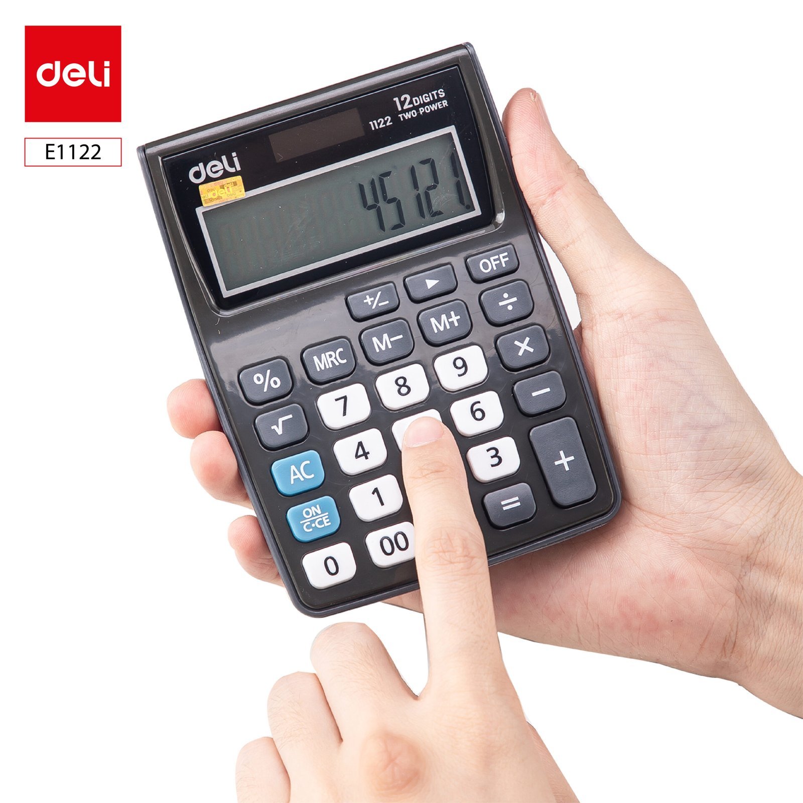 E1122-0 ديلي آلة حاسبة محمولة - مصدرين طاقة - 12 خانات - رمادي - E1122