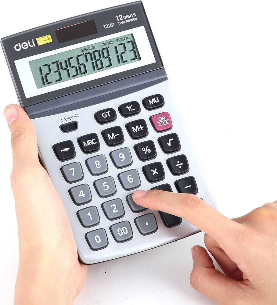 ديلي آلة حاسبة مكتبية - مصدرين طاقة - بدن بلاستيك واجهة معدن - 12 خانة - فضي - E1222