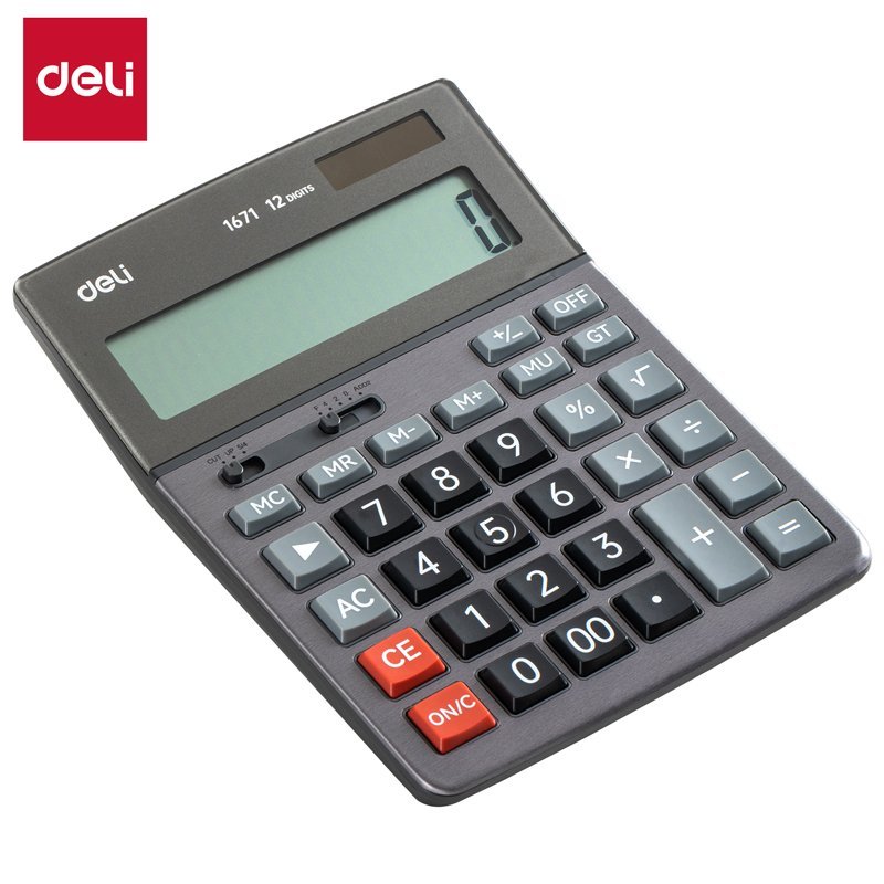 ديلي ألة حاسبة مكتبية - بدن بلاستيك وجه معدن - 12 خانة - فضي - E1671