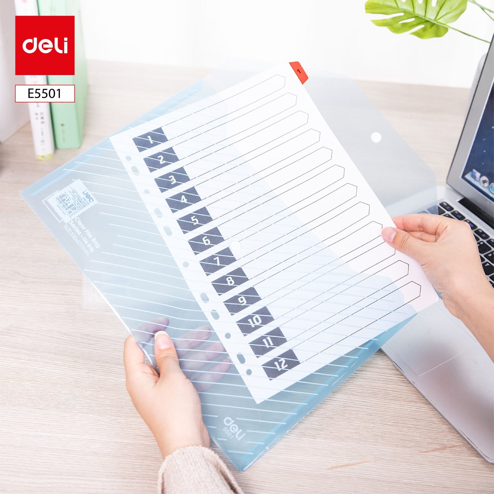 ديلي مصنف كبسة - قياس - A4/ سماوي شفاف -E5501