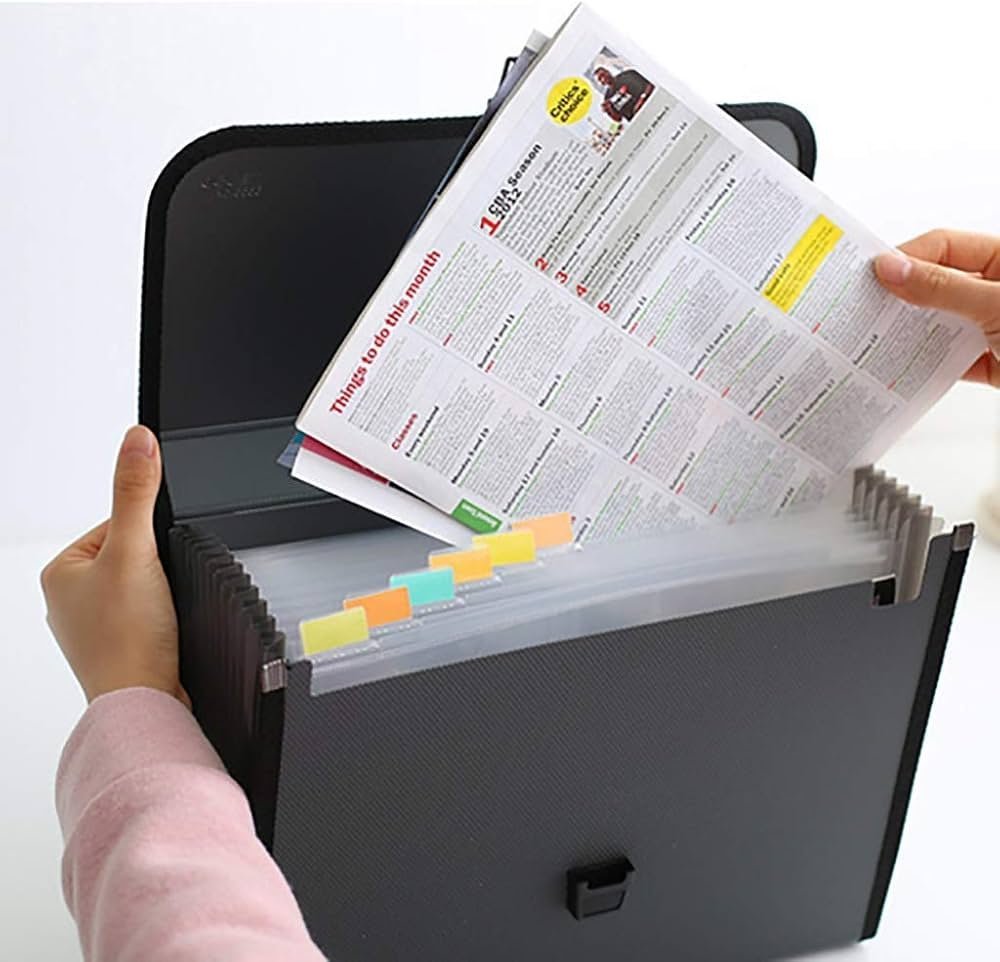 ديلي مصنف حقيبة 13 قسم - قياس - A4 مع مسكة - إغلاق بقفل - رمادي // أزرق زيتي) - E5556