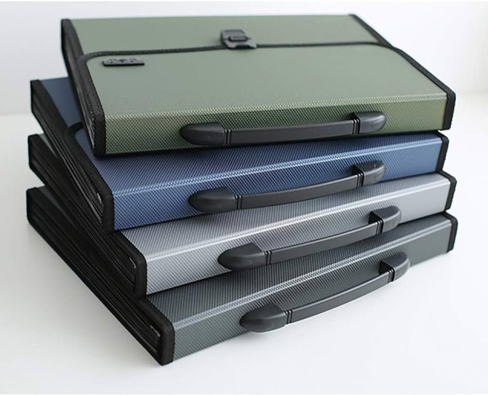 ديلي مصنف حقيبة 13 قسم - قياس - A4 مع مسكة - إغلاق بقفل - رمادي // أزرق زيتي) - E5556