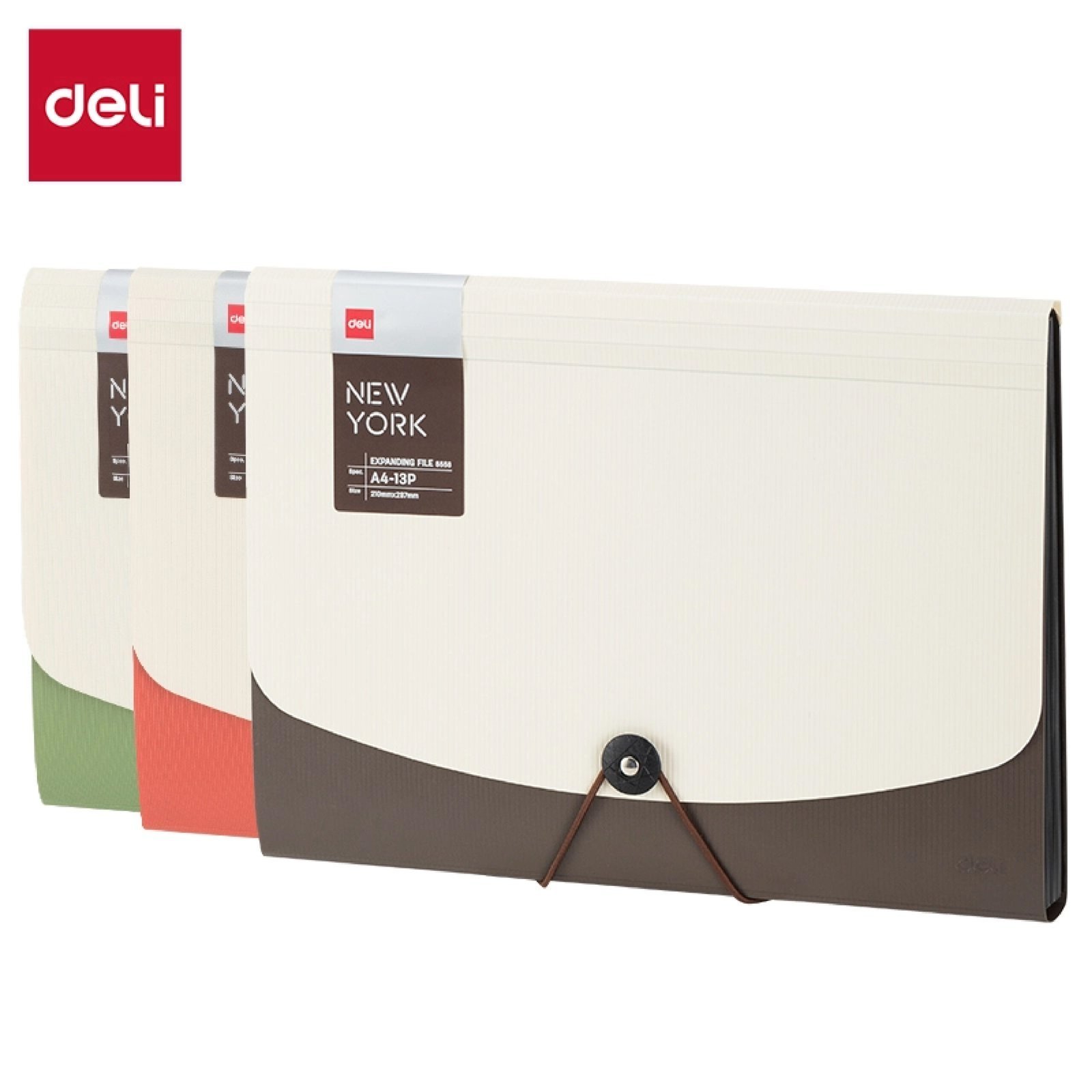 E5558 (5) ديلي مصنف حقيبة 13 قسم - قياس - A4 إغلاق بمطاط - أبيض رمادي // أحمر زيتي) - E5558