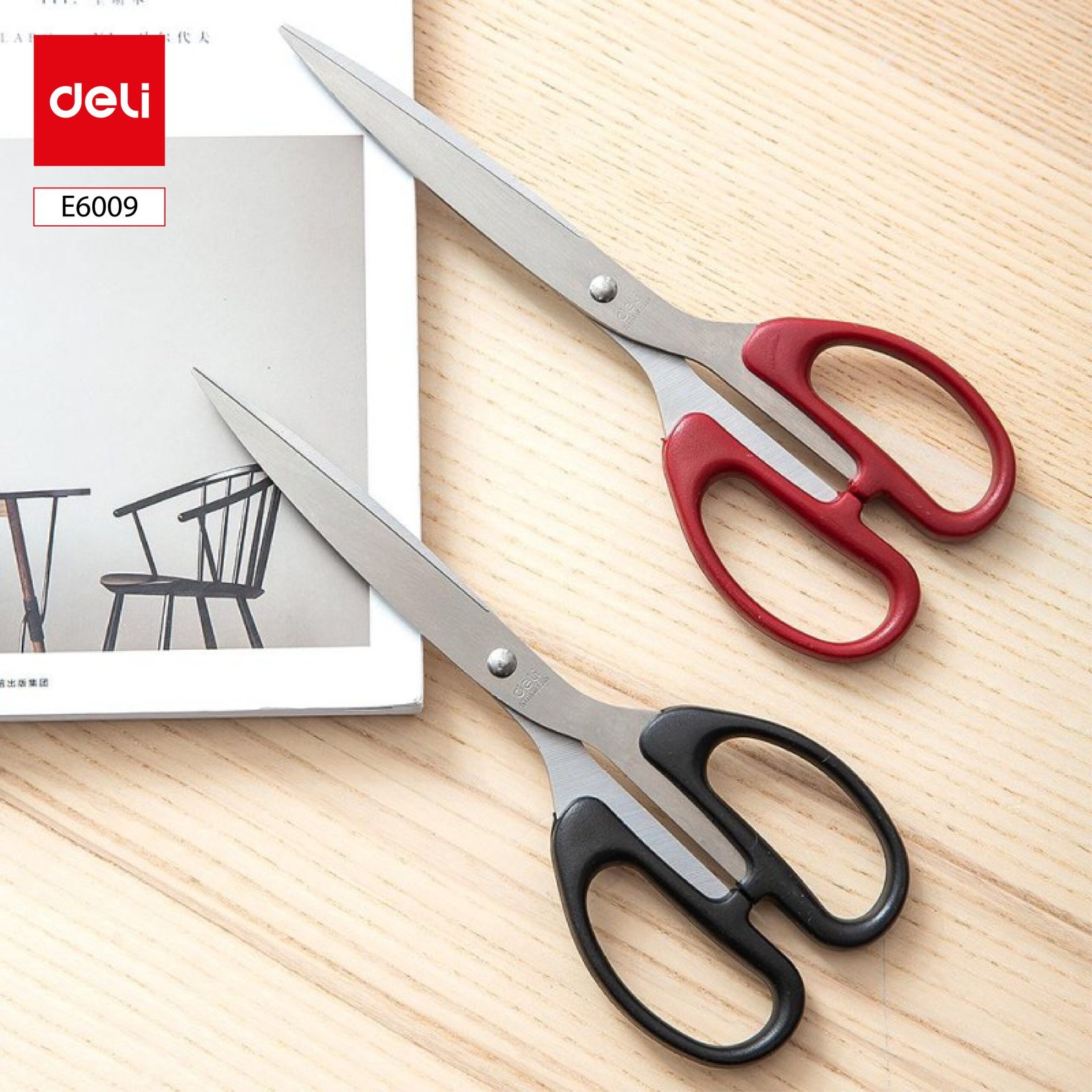 ديلي مقص معدن 18 سم-اسود/احمر- E6009