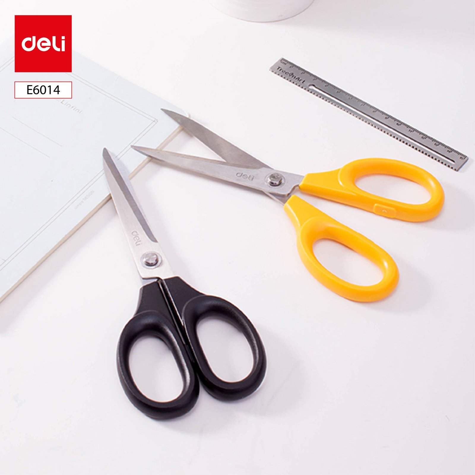 ديلي مقص معدن مقبض بلاستيك مضغوط 20.2سم - اسود-اصفر- E6014