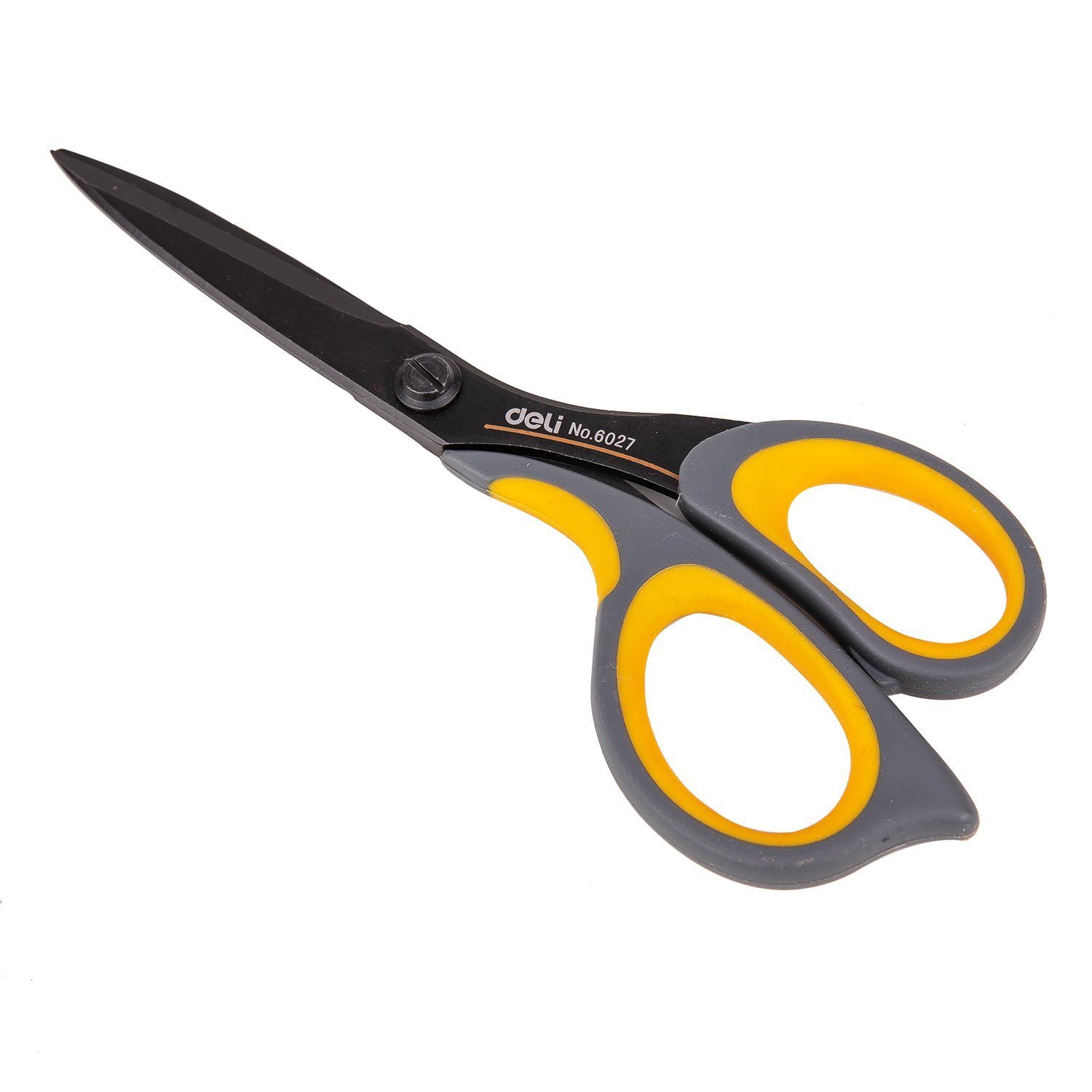 ديلي مقص اسود معدن - مقبض بلاستيك ومطاط لونين17.5-سم-رمادي واصفر- E6027