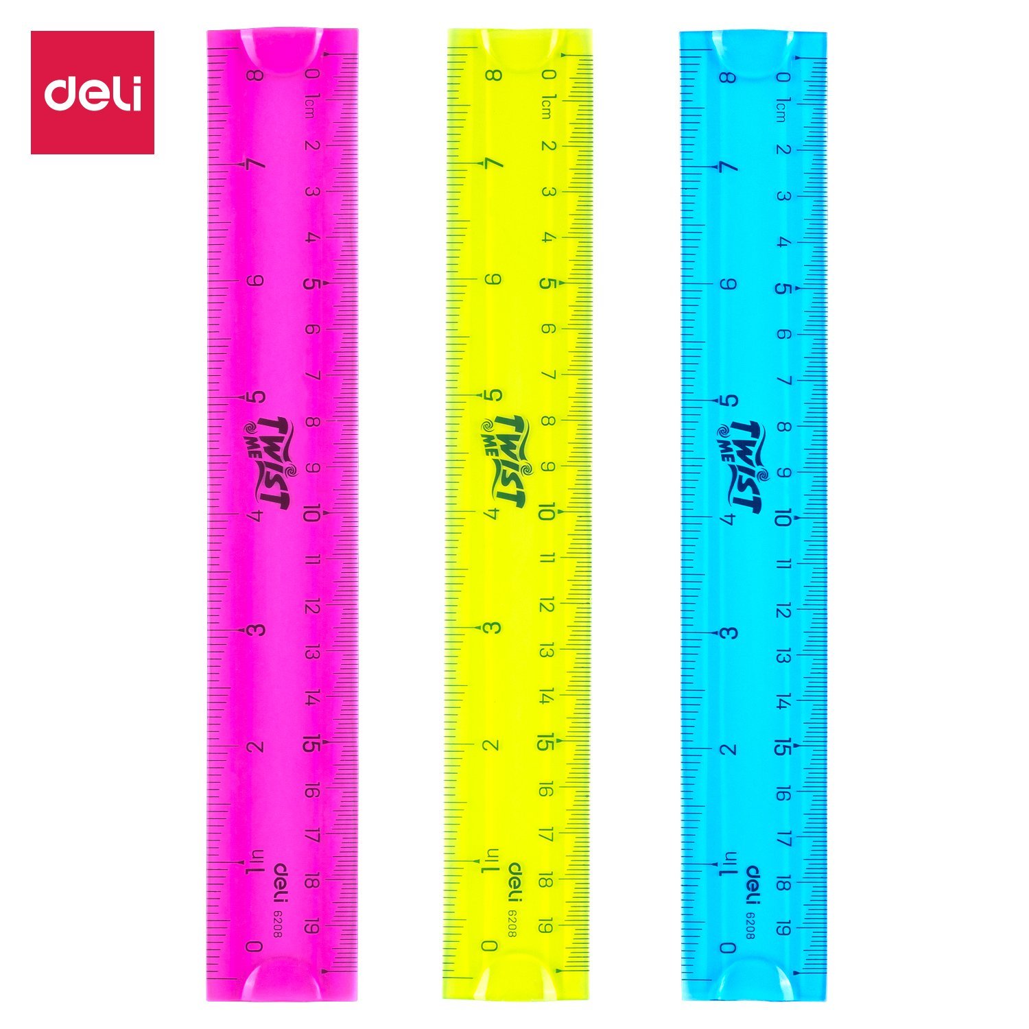 E6208 (2) ديلي مسطرة سيليكون - قياس 20 سم - أخضر/أحمر/أزرق - E6208