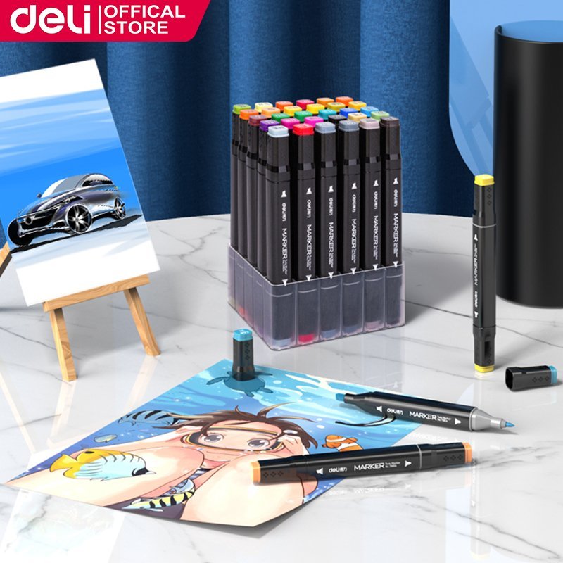 ديلي مجموعة أقلام رسم احترافية - مزدوجة الرأس - مع حقيبة - 30 لون - E70806-30