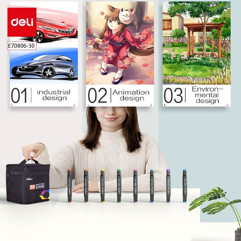 ديلي مجموعة أقلام رسم احترافية - مزدوجة الرأس - مع حقيبة - 30 لون - E70806-30