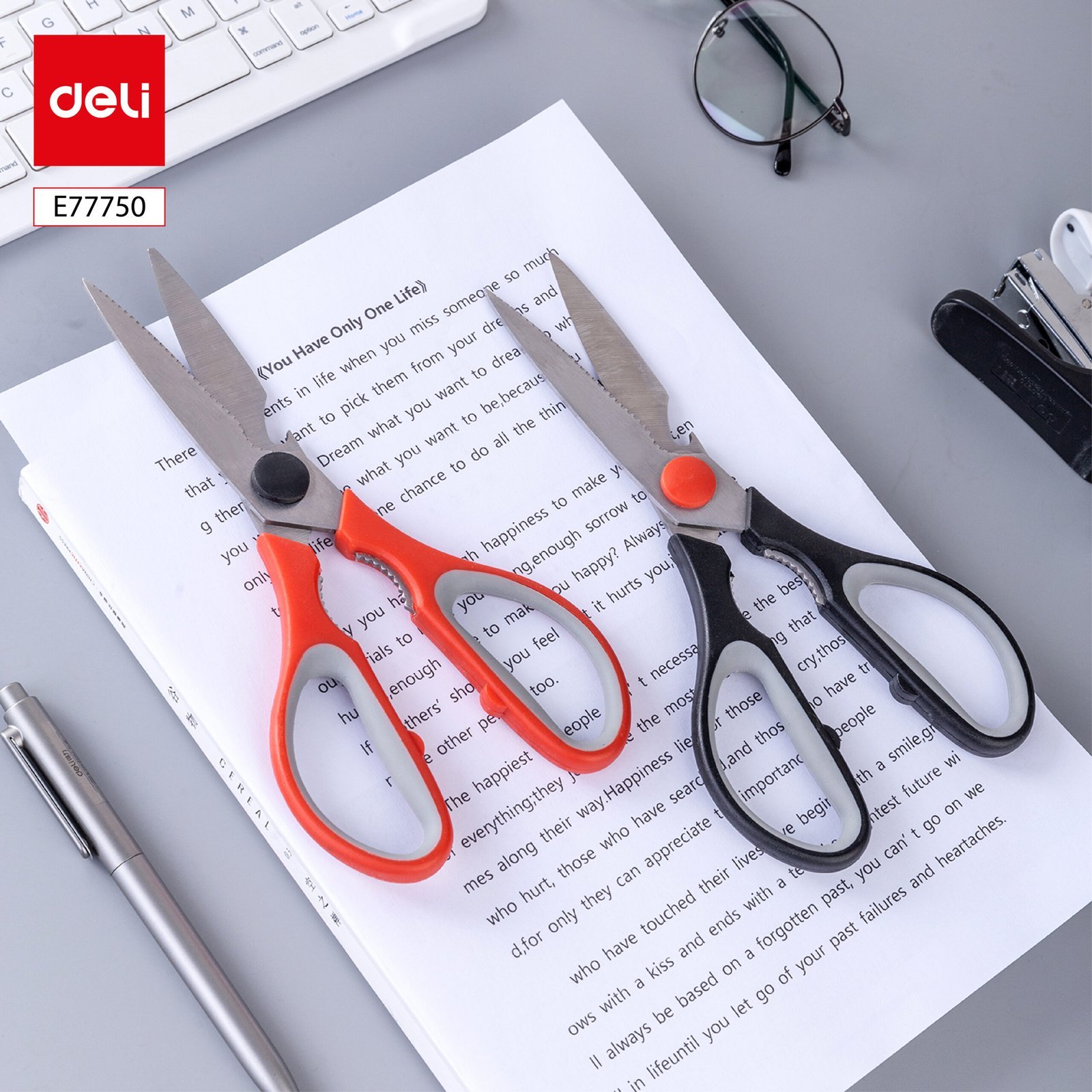 ديلي مقص معدن-مقبض بلاستيك قابل للفك مع علاقة 21سم-اسود برتقالي- E77750