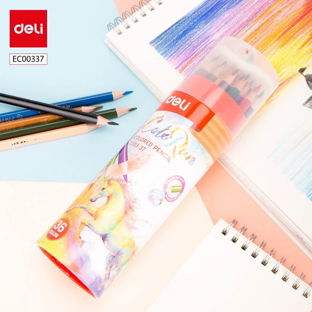 EC00337 ديلي اقلام تلوين خشبي طويل - كالاران علبة اسطوانية 36 لون EC00337