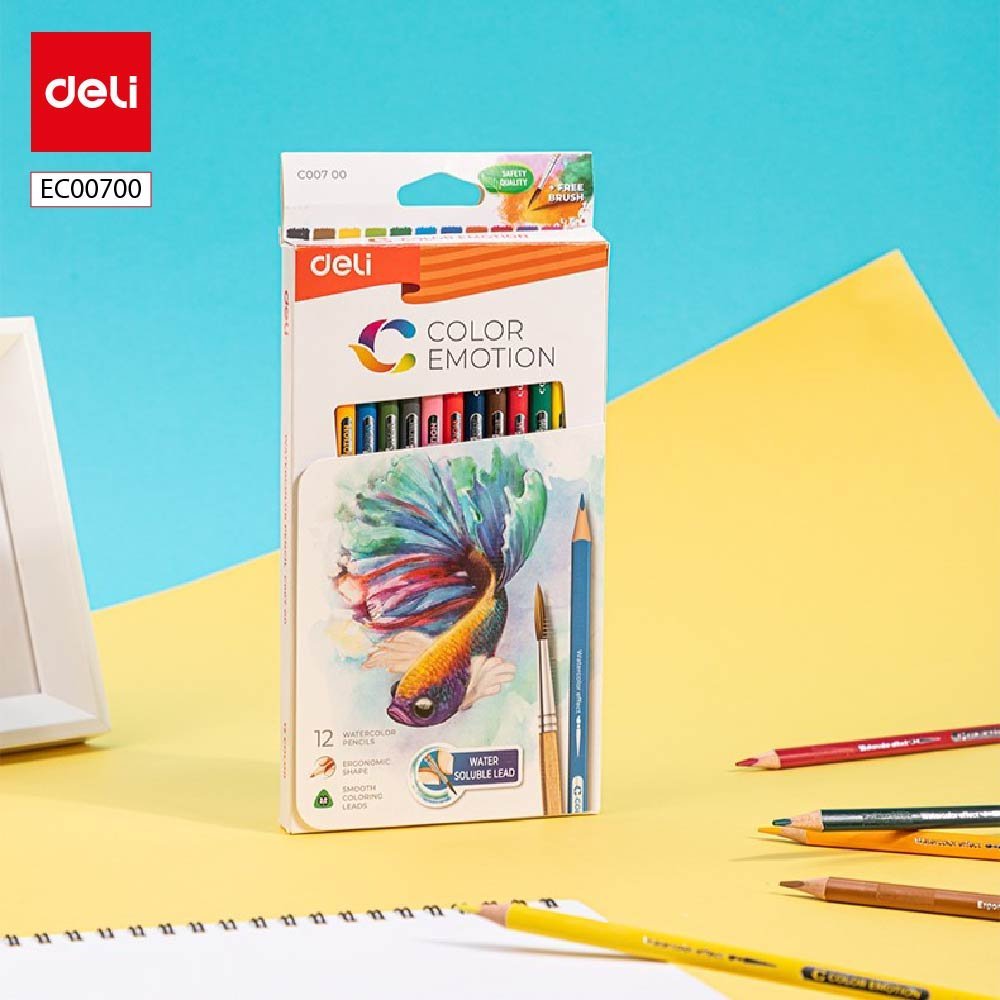 EC00700-0 ديلي أقلام تلوين خشبي مائي طويل - 12 لون - EC00700