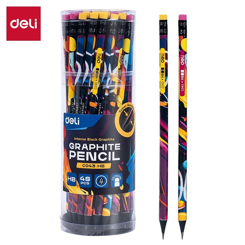 EC043-HB (1) ديلي مجموعة أقلام رصاص خشب - غرافيت HB - بدن ملون - مع ممحاة - ألوان مختلفة - EC043-HB