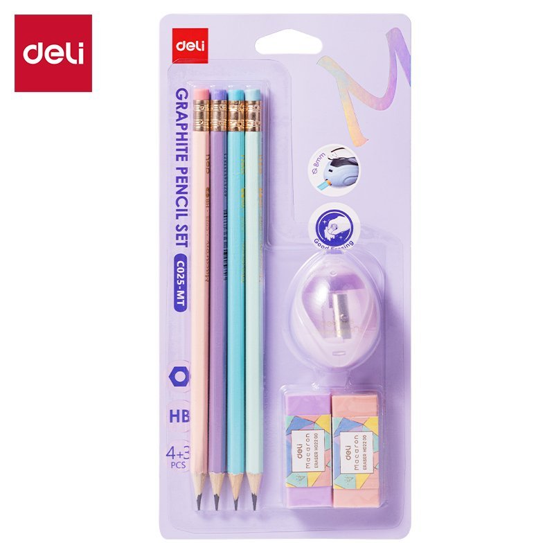 EC066-MT ديلي مجموعة أقلام رصاص خشب - غرافيت HB - بدن ملون - ظرف (4 أقلام + ممحاة لكل قلم + مبرأة + 2 ممحاة ) - EC066-MT