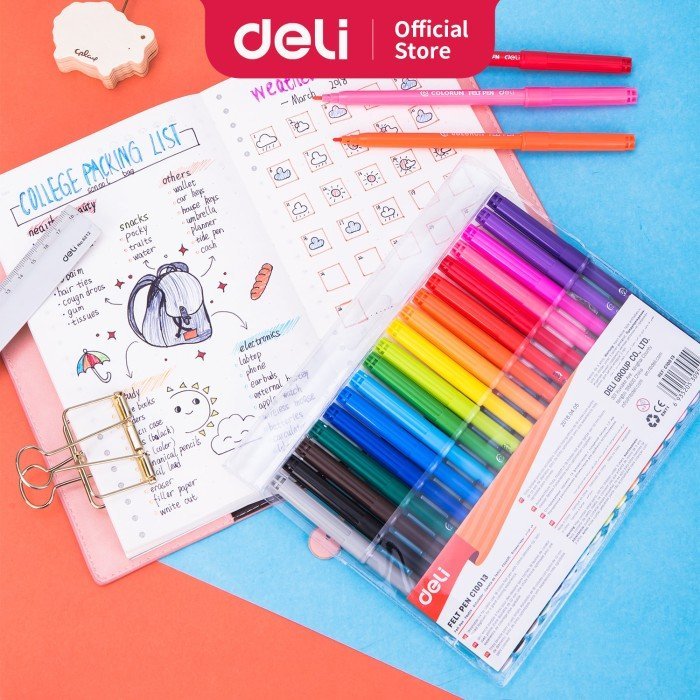 ديلي قلم تلوين فلوماستر طويل - رأس 1.0 مم - 18 لون EC10013