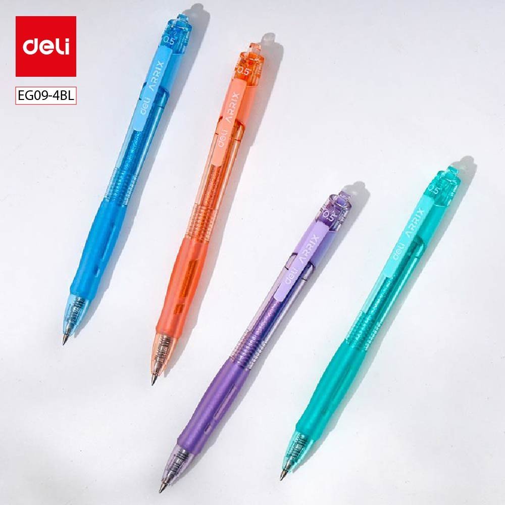 ديلي قلم حبر جل أزرق كباس - قبضة مطاط - 0.5 مم - بدن ملون (أزرق/أخضر/برتقالي/بنفسجي) - ظرف 4 أقلام - EG09-4BL