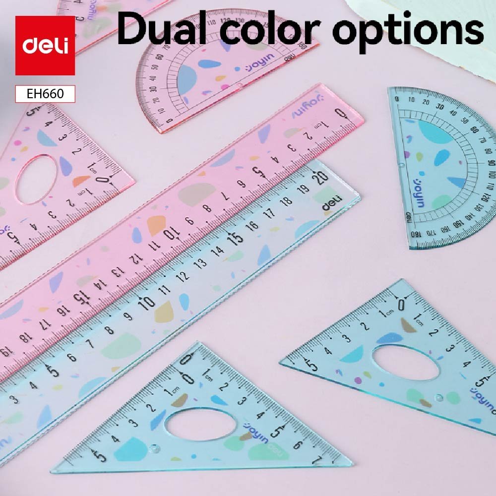 ديلي مجموعة مساطر هندسية - مسطرة قياس 20 سم - 4 قطع - أزرق/ زهر - EH660