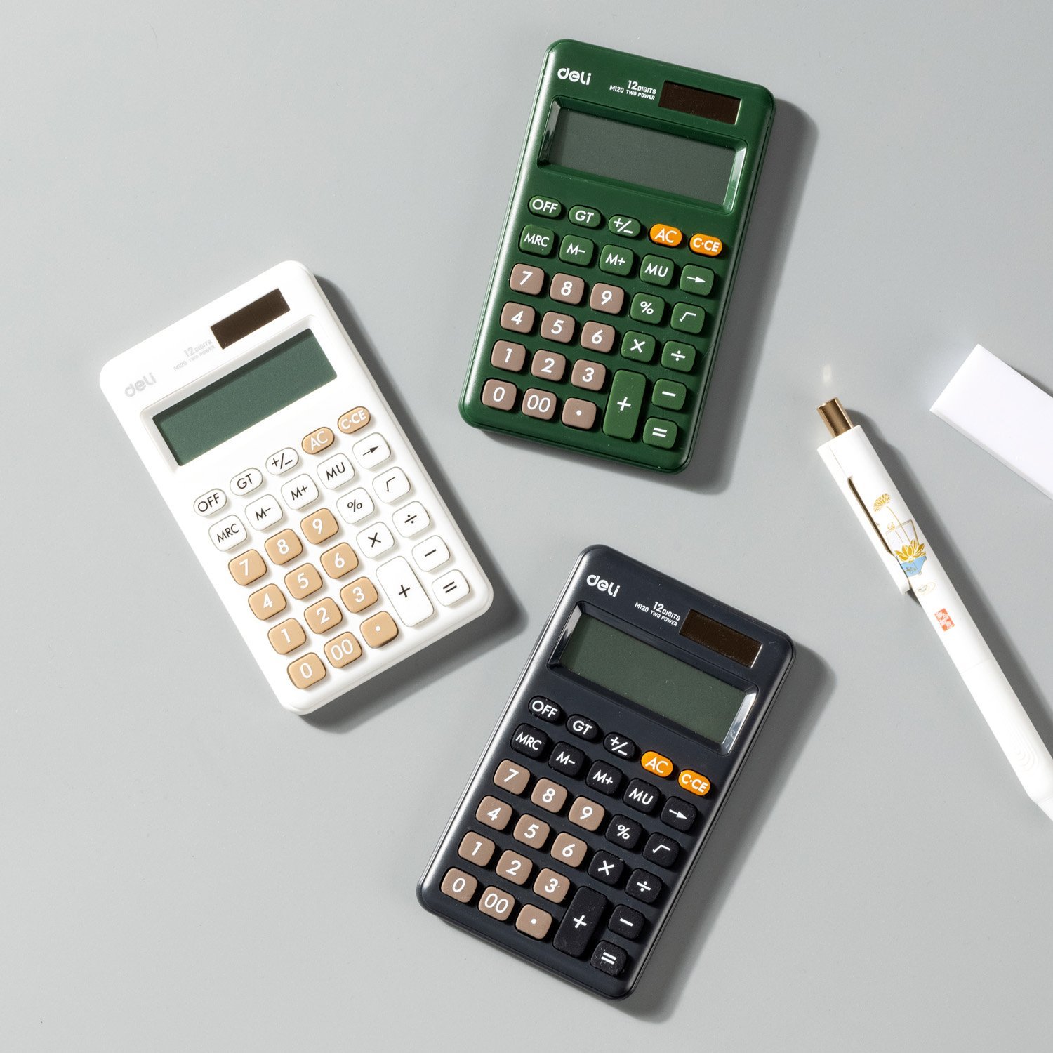 ديلي آلة حاسبة محمولة - مصدرين طاقة - بدن بلاستيك - 12 خانة - أسود وأبيض - EM120