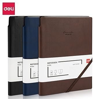 EN130L (1) ديلي دفتر ملاحظات - بغلاف جلد - 80 غ - 96 صفحة - قياس A5 - إغلاق مطاط - EN130L