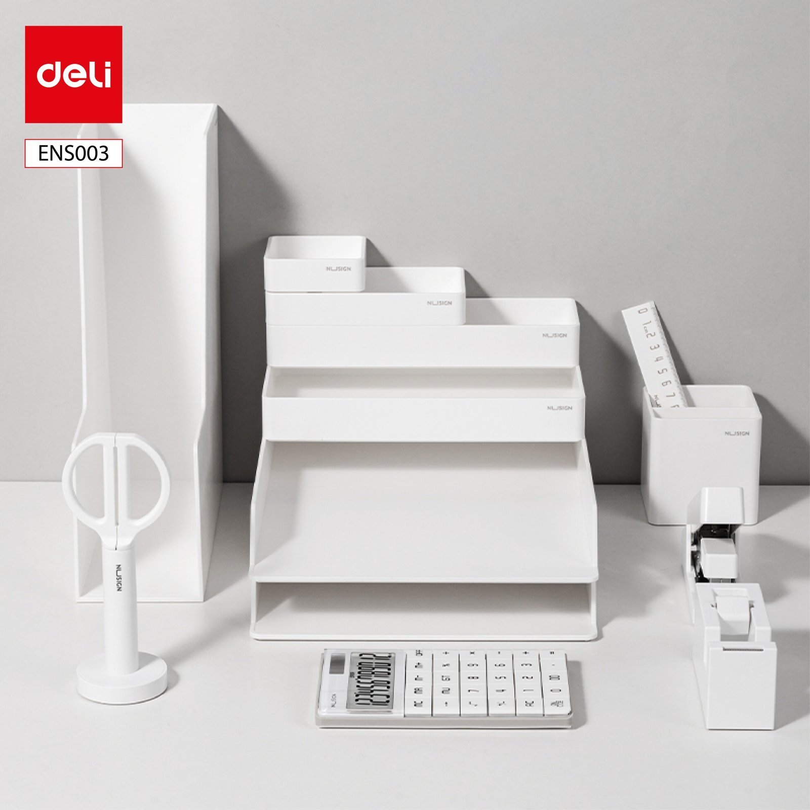 ديلي مجموعة مجموعة قرطاسية عدة مكتب - مجموعة من 13 قطعة - أبيض - ENS003