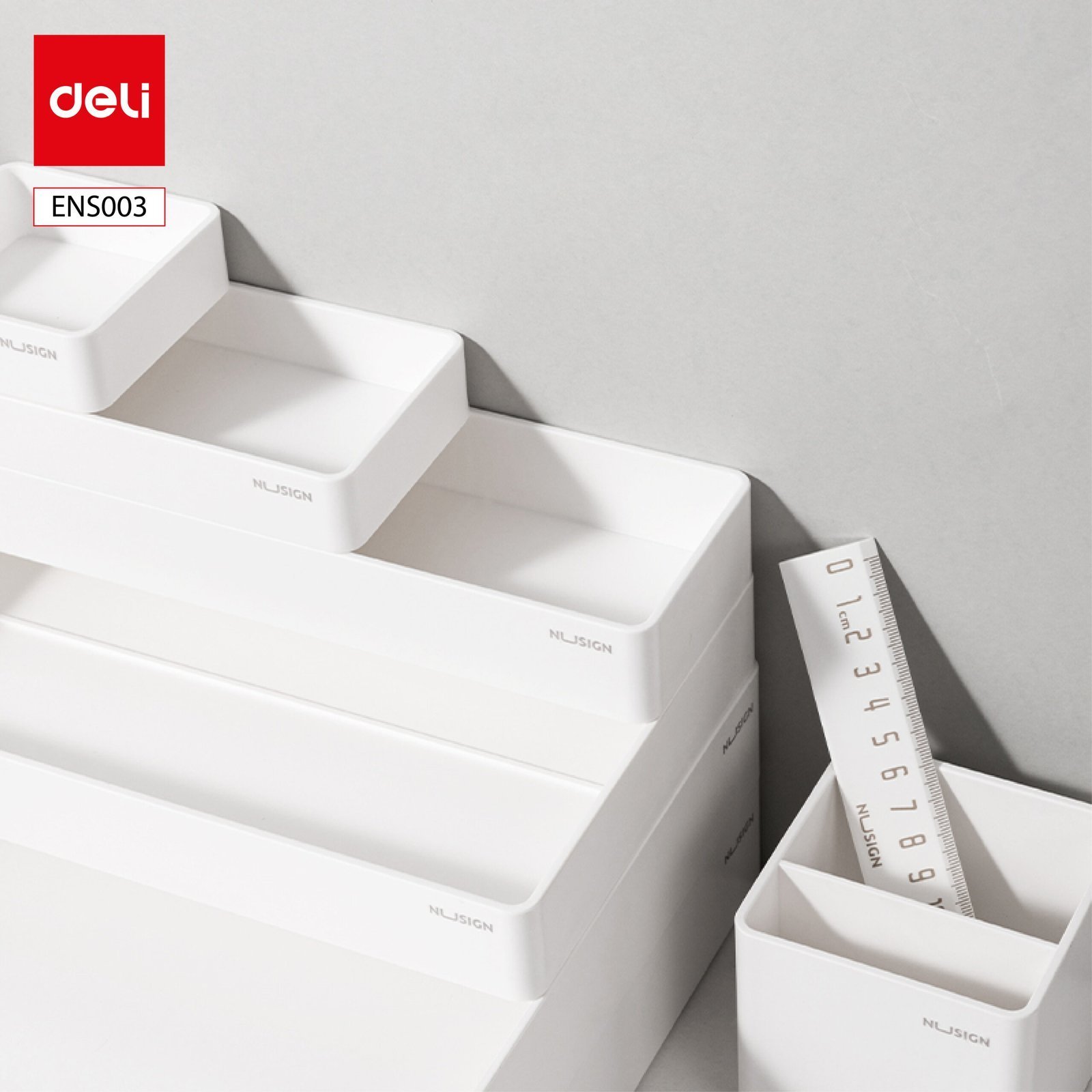 ديلي مجموعة مجموعة قرطاسية عدة مكتب - مجموعة من 13 قطعة - أبيض - ENS003