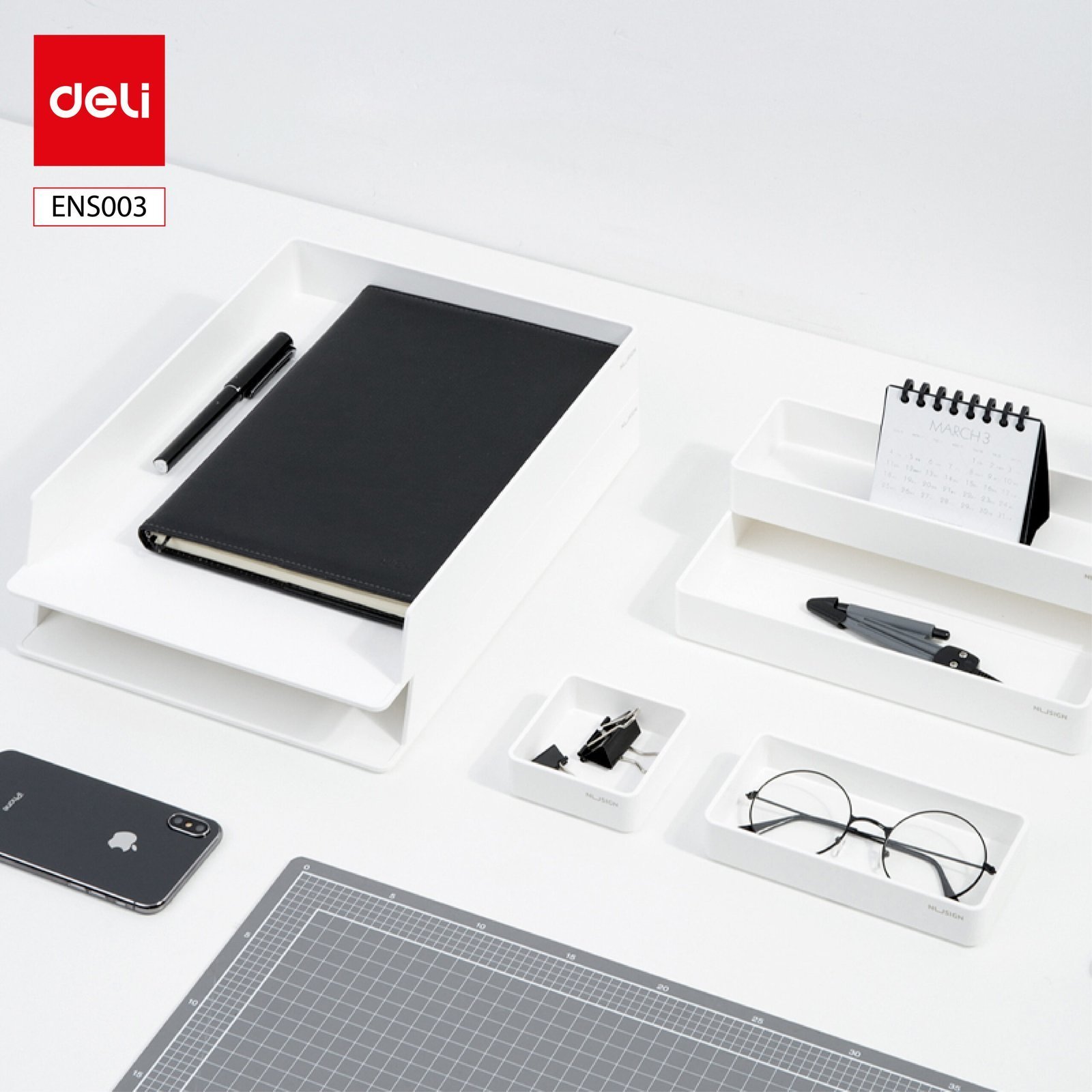 ديلي مجموعة مجموعة قرطاسية عدة مكتب - مجموعة من 13 قطعة - أبيض - ENS003