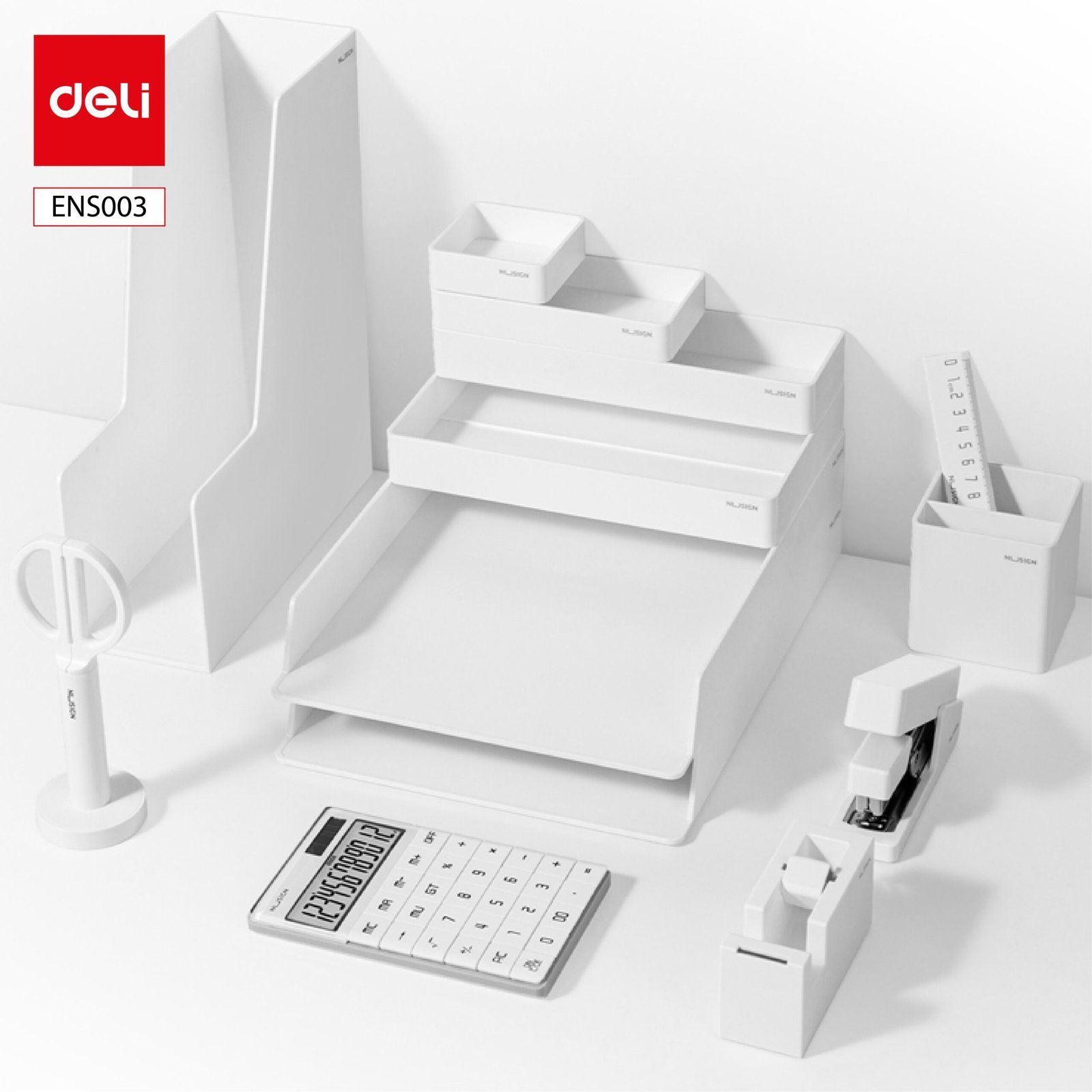 ENS003 (6) ديلي مجموعة مجموعة قرطاسية عدة مكتب - مجموعة من 13 قطعة - أبيض - ENS003