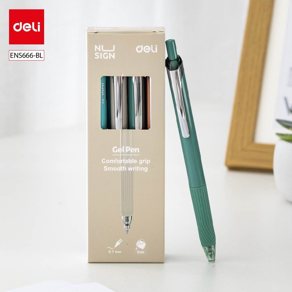 ديلي قلم حبر جل كباس - بدن ملون لايت - قبضة مطاط - علاقة معدن - 0.5mm - أزرق - ENS666-BL