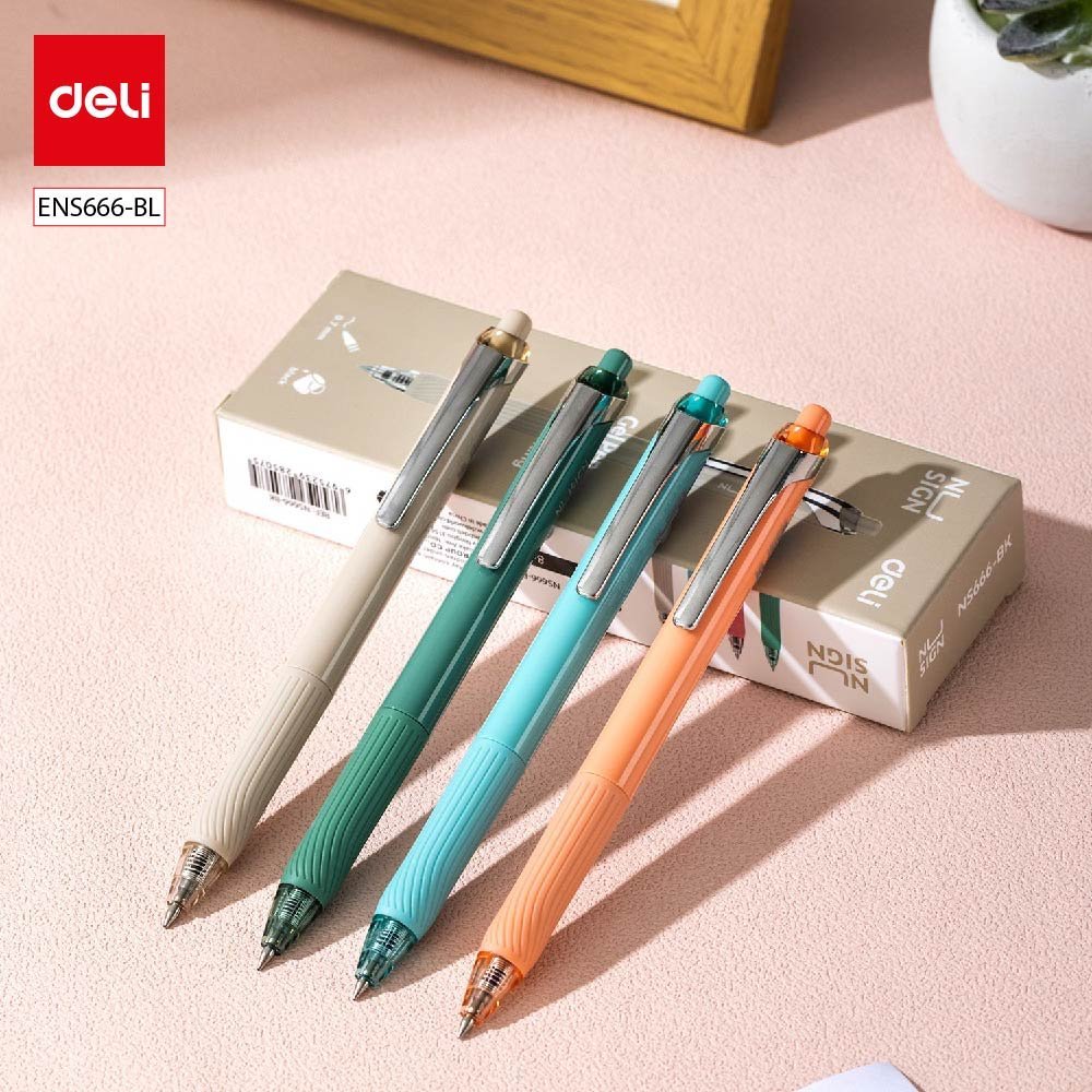 ديلي قلم حبر جل كباس - بدن ملون لايت - قبضة مطاط - علاقة معدن - 0.5mm - أزرق - ENS666-BL