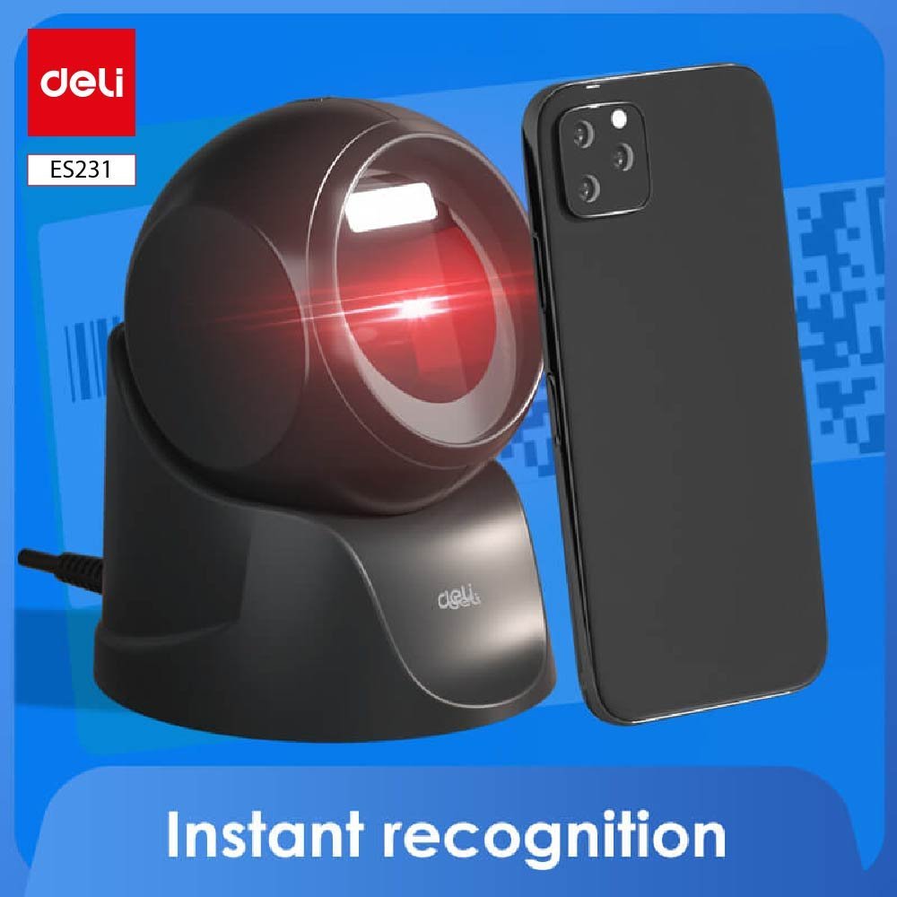 ES231 -ديلي قارئ باركود شبكي بقاعدة مدمجة - سلكي -- 1 أسود -D&2D-