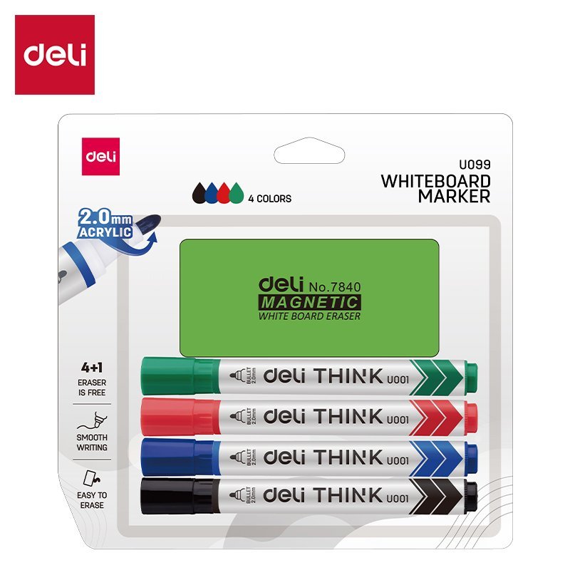 ديلي قلم لوح سبورة - 2 مم - 4 أقلام + ممحاة سبورة - (أزرق/أسود/أحمر/أخضر) - EU099