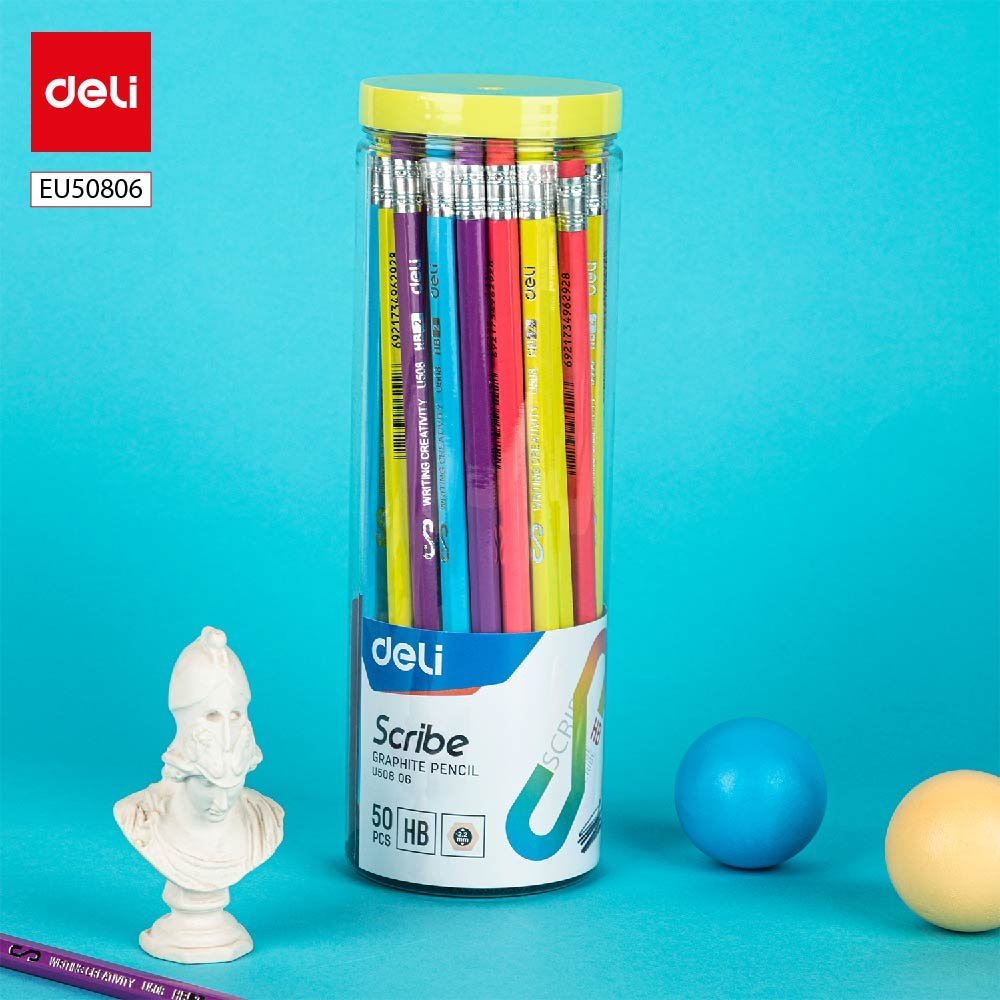 EU50806 (3) ديلي قلم رصاص خشب - غرافيت HB - بدن ملون - مع ممحاة - ألوان مختلفة - EU50806