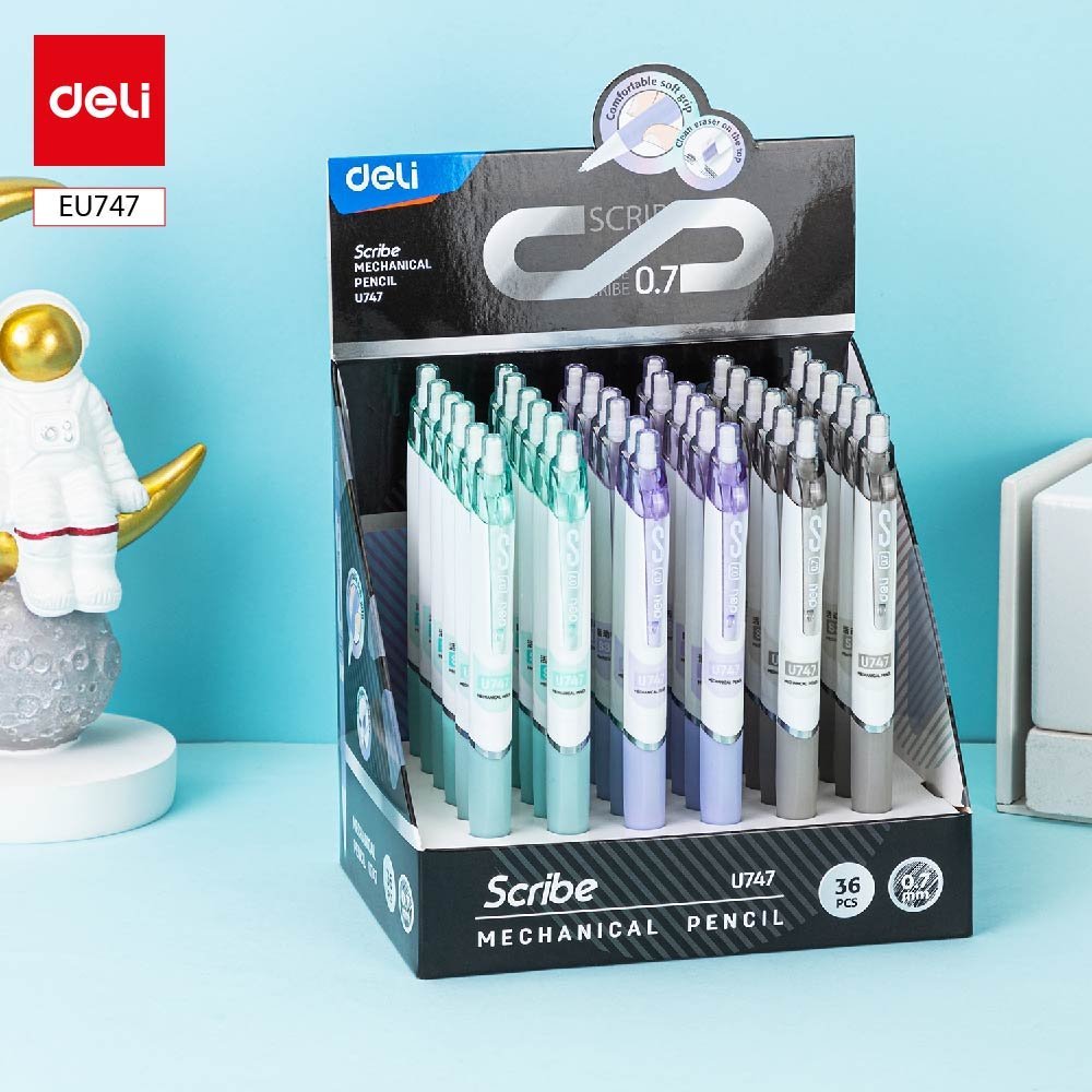 EU747 ديلي قلم رصاص كباس - 0.7mm - بدن بلاستيك أبيض - علاقة ألوان - مع ممحاة - EU747