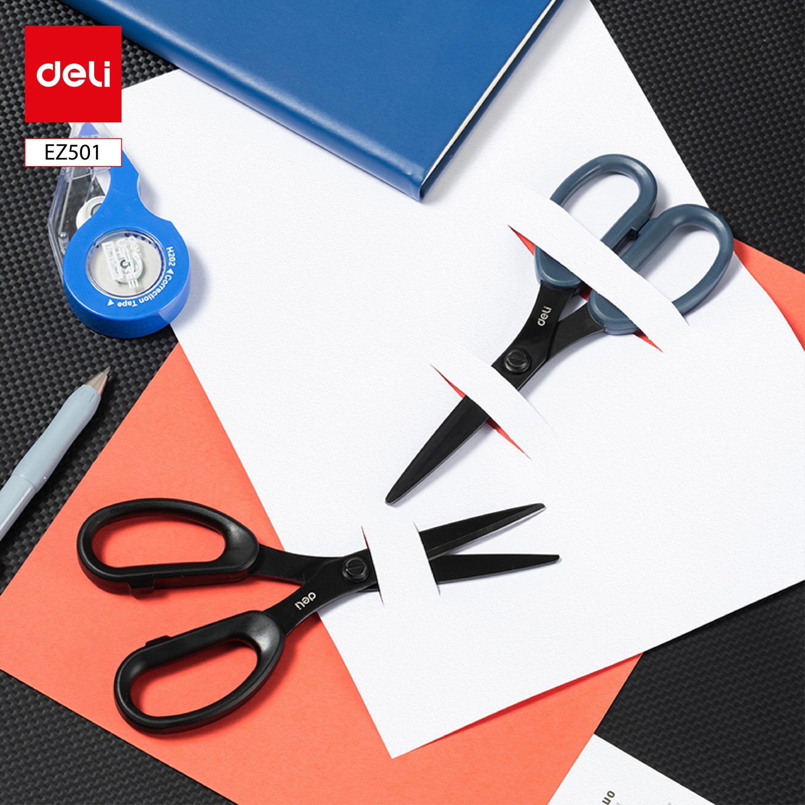 ديلي مقص معدن اسود-بلاستيك21-سم- اسود وازرق- EZ501