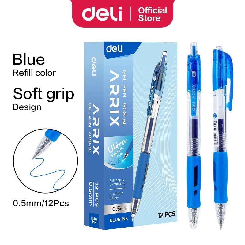 ديلي قلم حبر جل كباس - بدن شفاف - قبضة مطاط ازرق EG08-BL