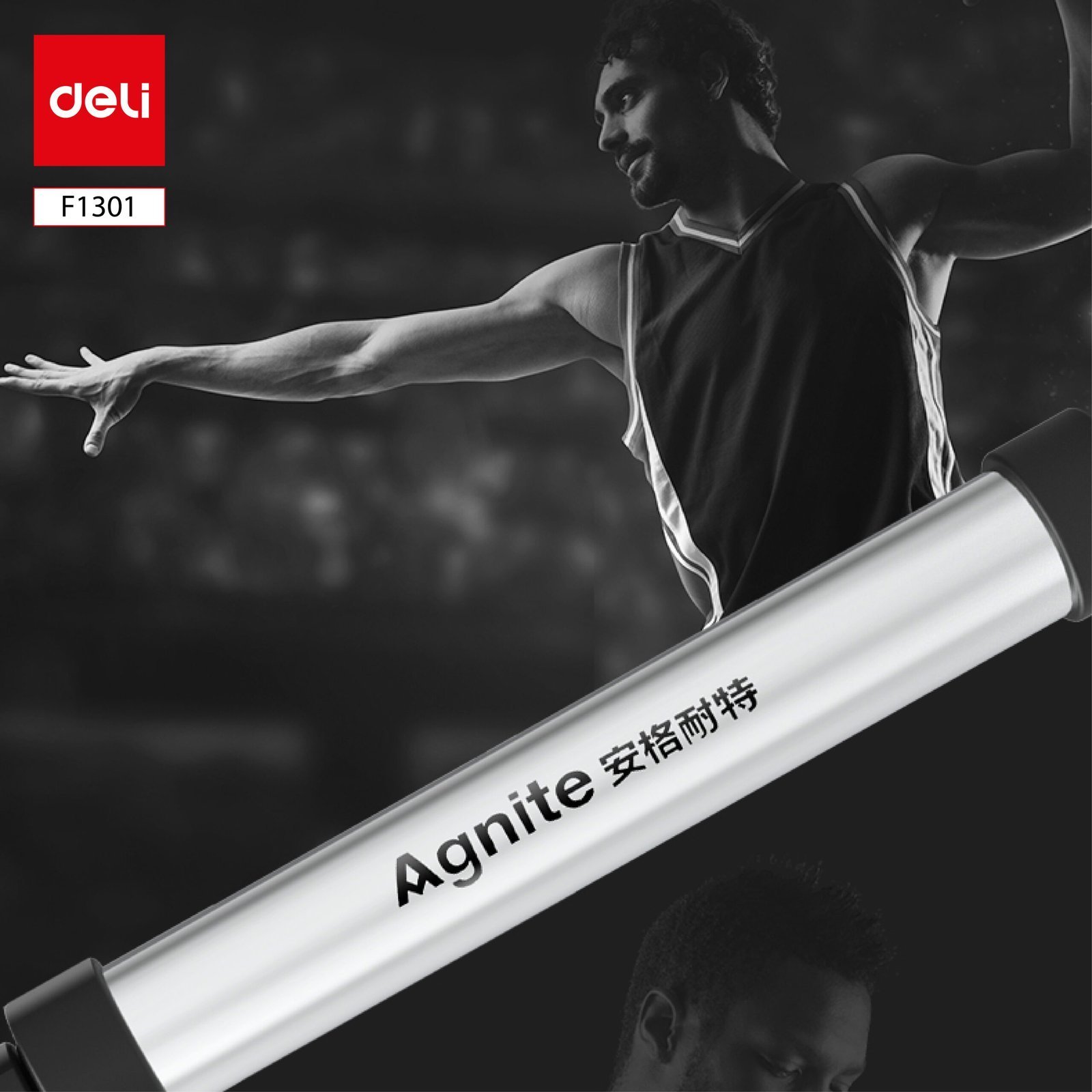 ديلي منفاخ هواء يدوي محمول - ألمنيوم - أسود + فضي - F1301