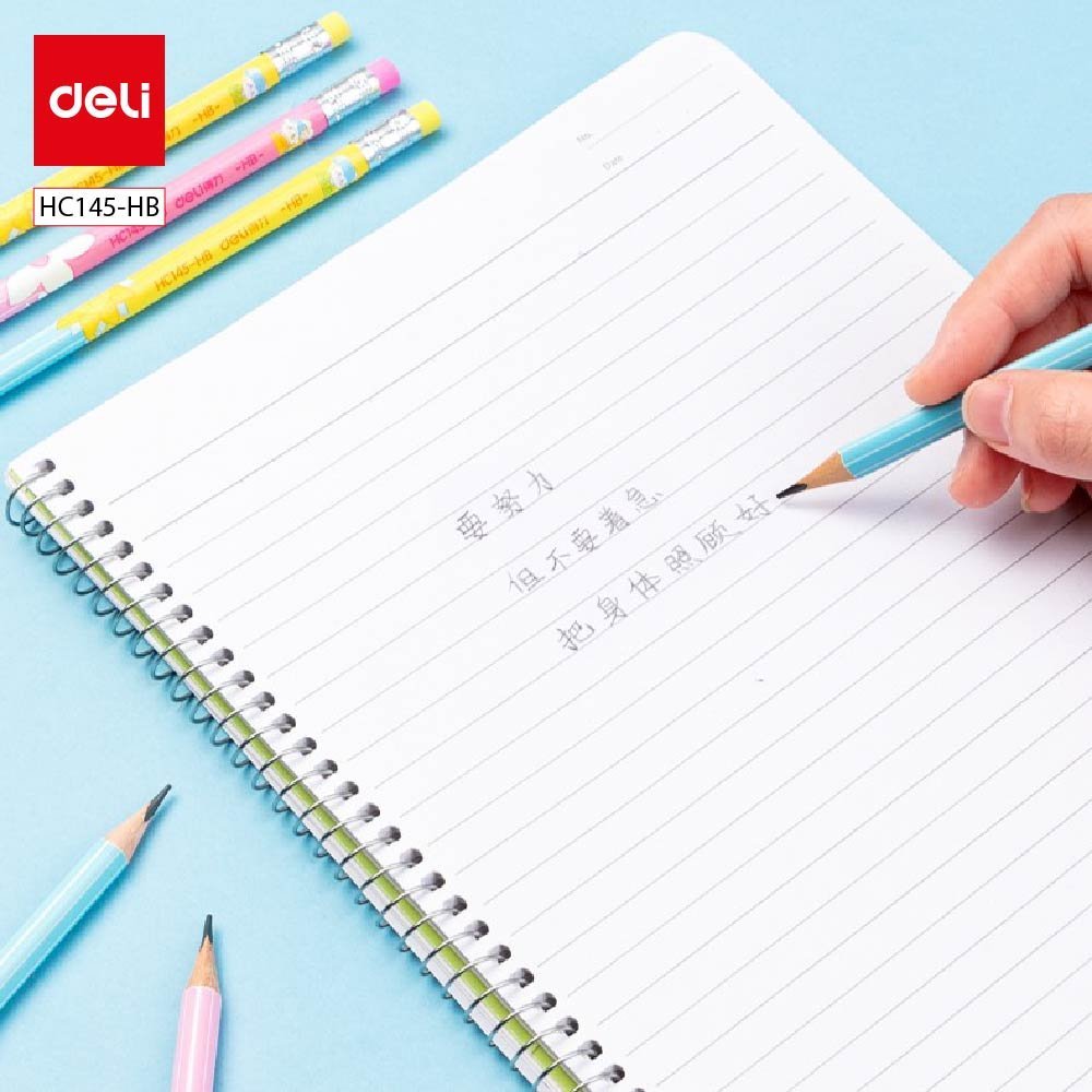 ديلي مجموعة أقلام رصاص مثلث خشب - غرافيت HB - بدن ملون - 5 أقلام - مع ممحاة - HC145-HB