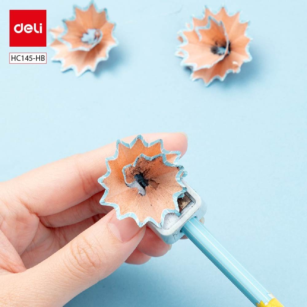 ديلي مجموعة أقلام رصاص مثلث خشب - غرافيت HB - بدن ملون - 5 أقلام - مع ممحاة - HC145-HB