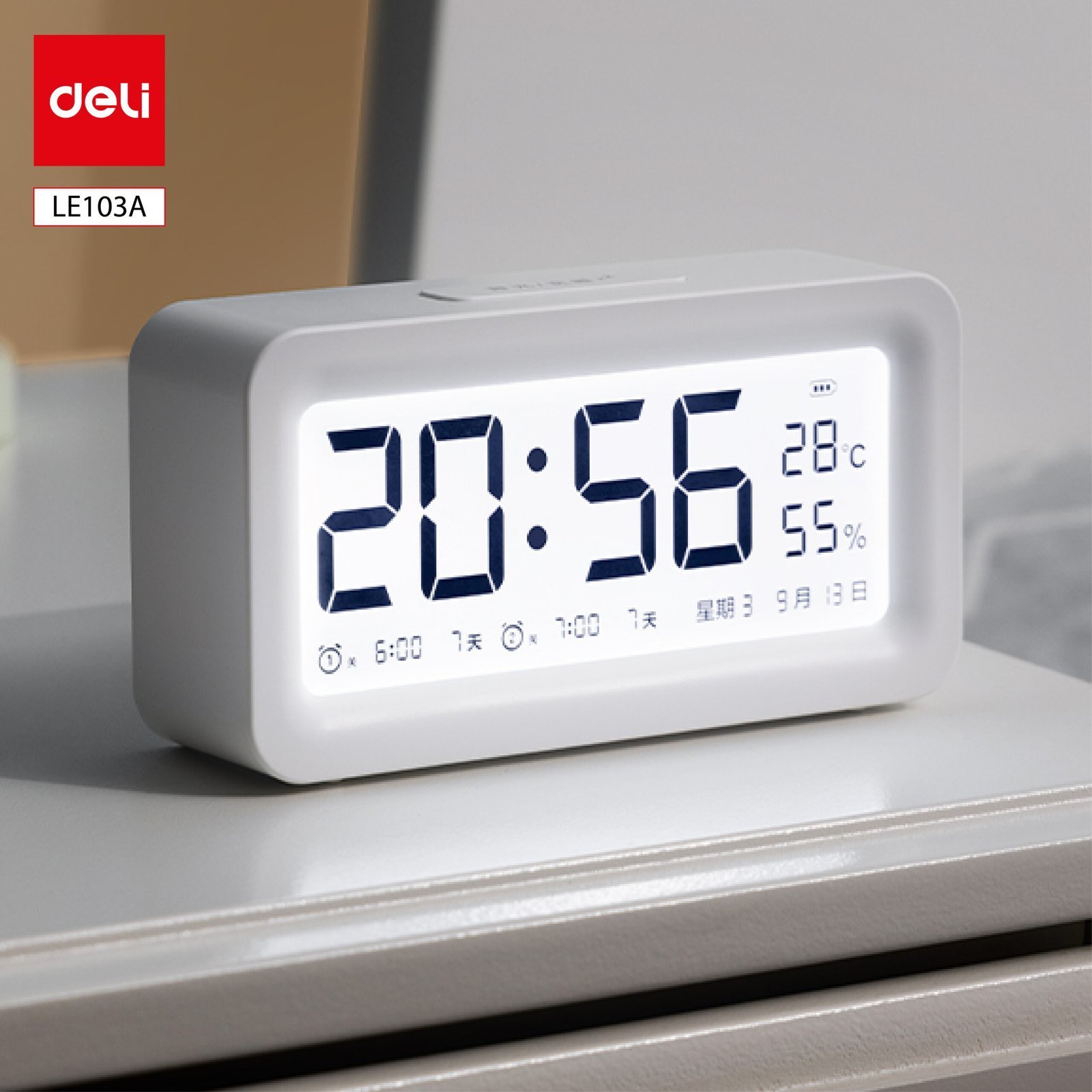 ديلي ساعة منيه رقمية - إضاءة خلفية - 1200 ملي امبير - ابيض -LE103A