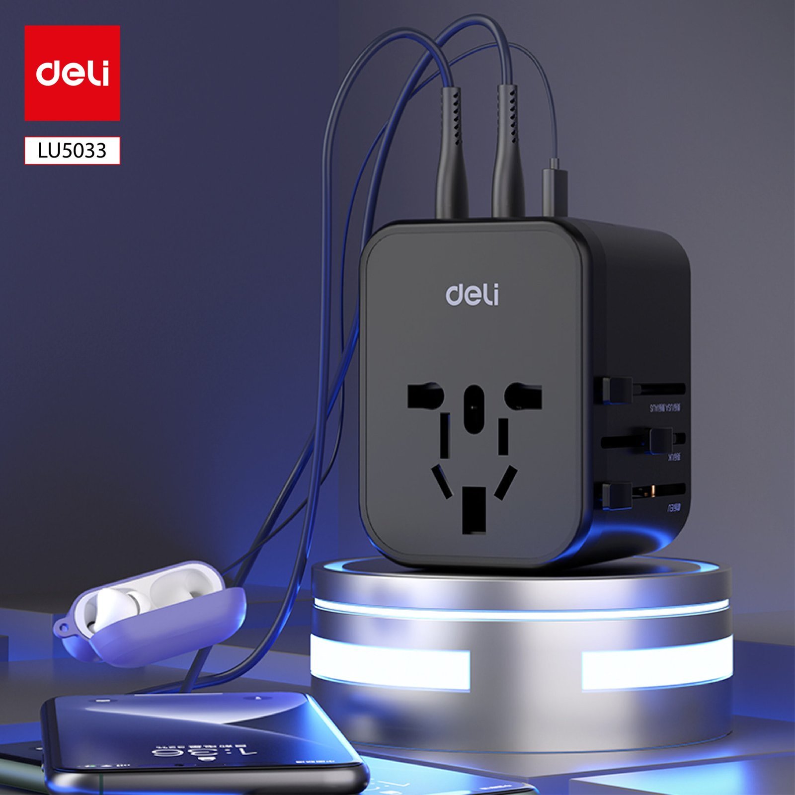 ديلي محول مقبس كهربائي بأنماط مختلفة - أسود . LU5033