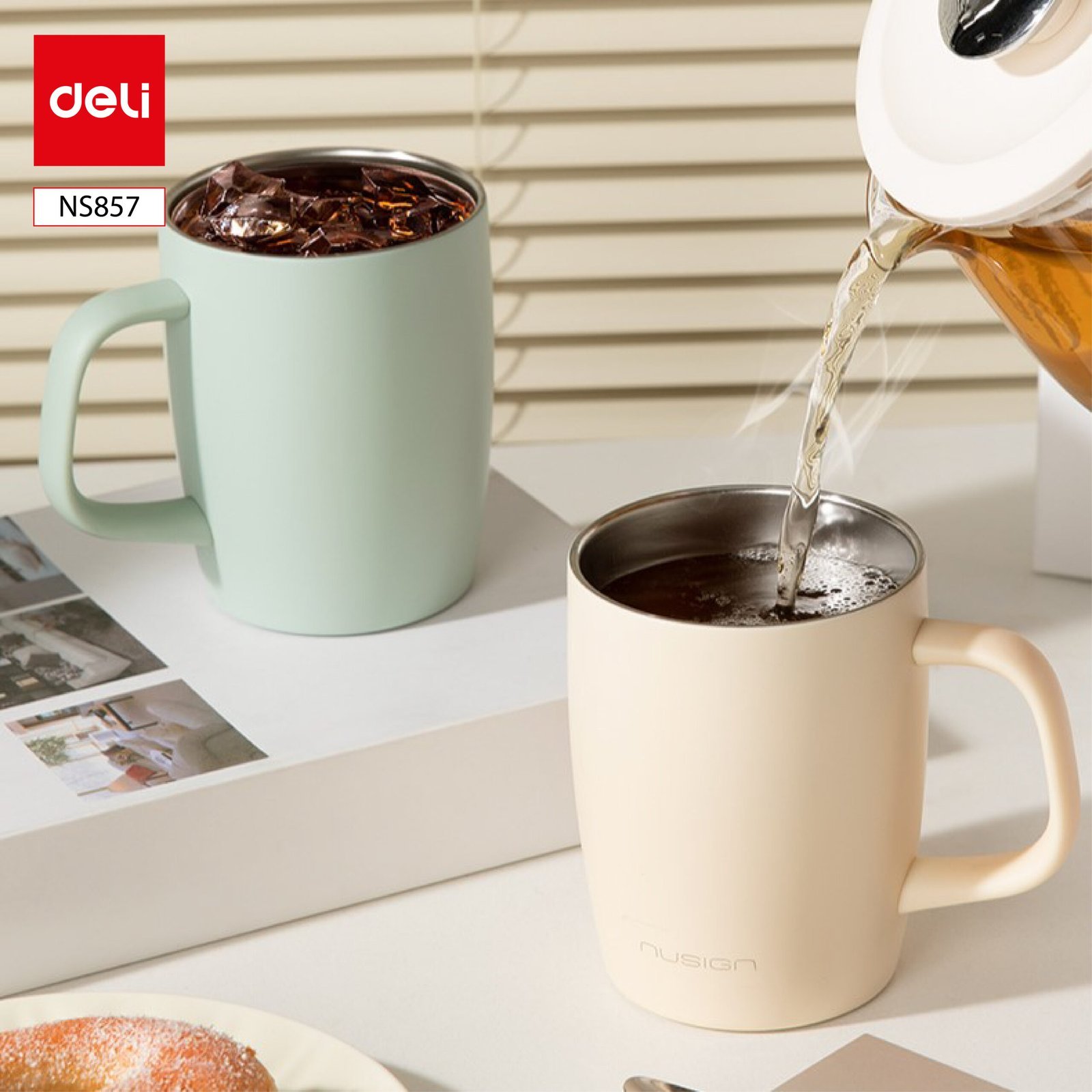 ديلي كوب معدني - مقادم للصدا - 400 مل -أخضر رمادي / أبيض - NS857