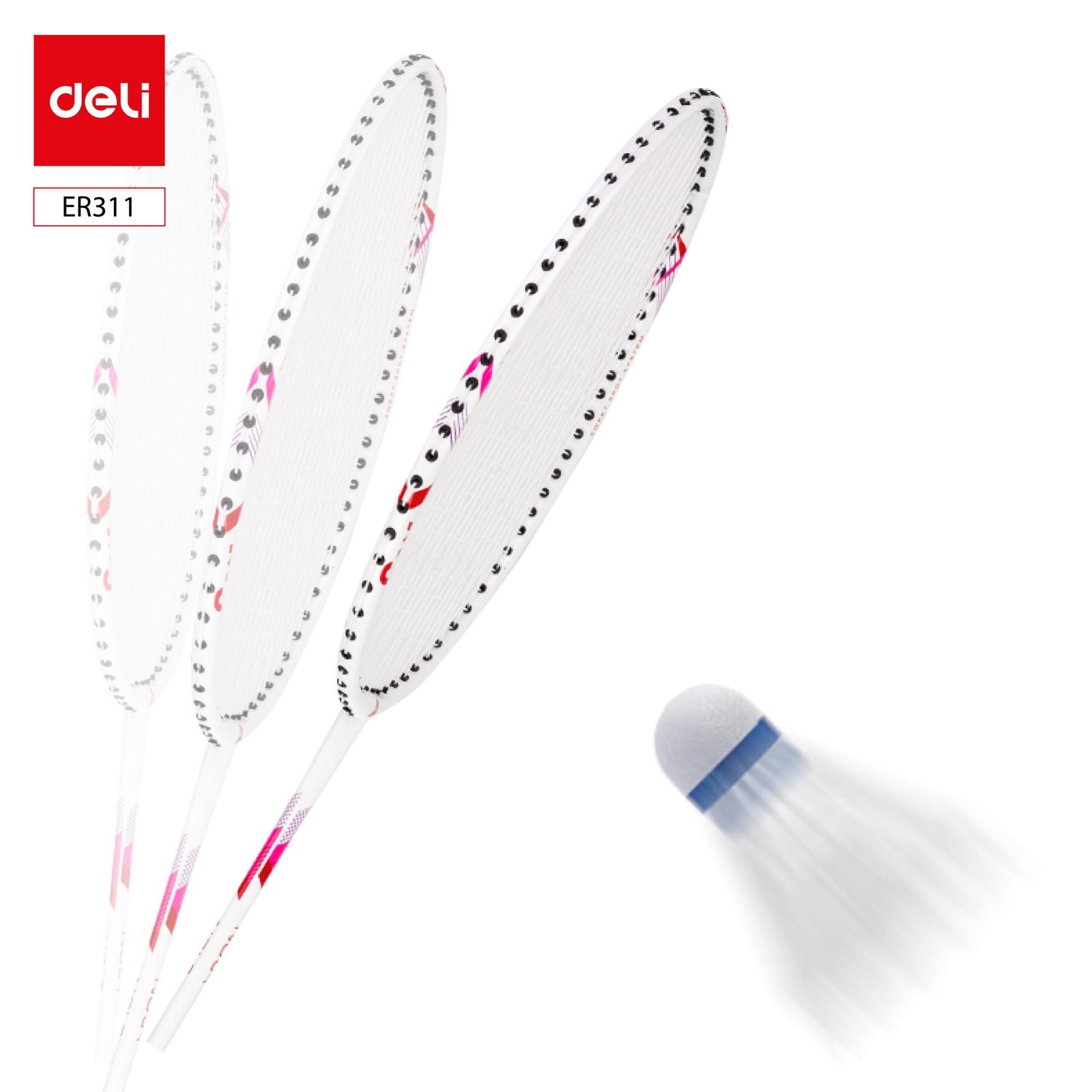 ديلي مضرب تنس الريشة - مجموعة 2 مضرب مع ملحقات - معدن - أزرق و ابيض + زهر وأبيض - ER311