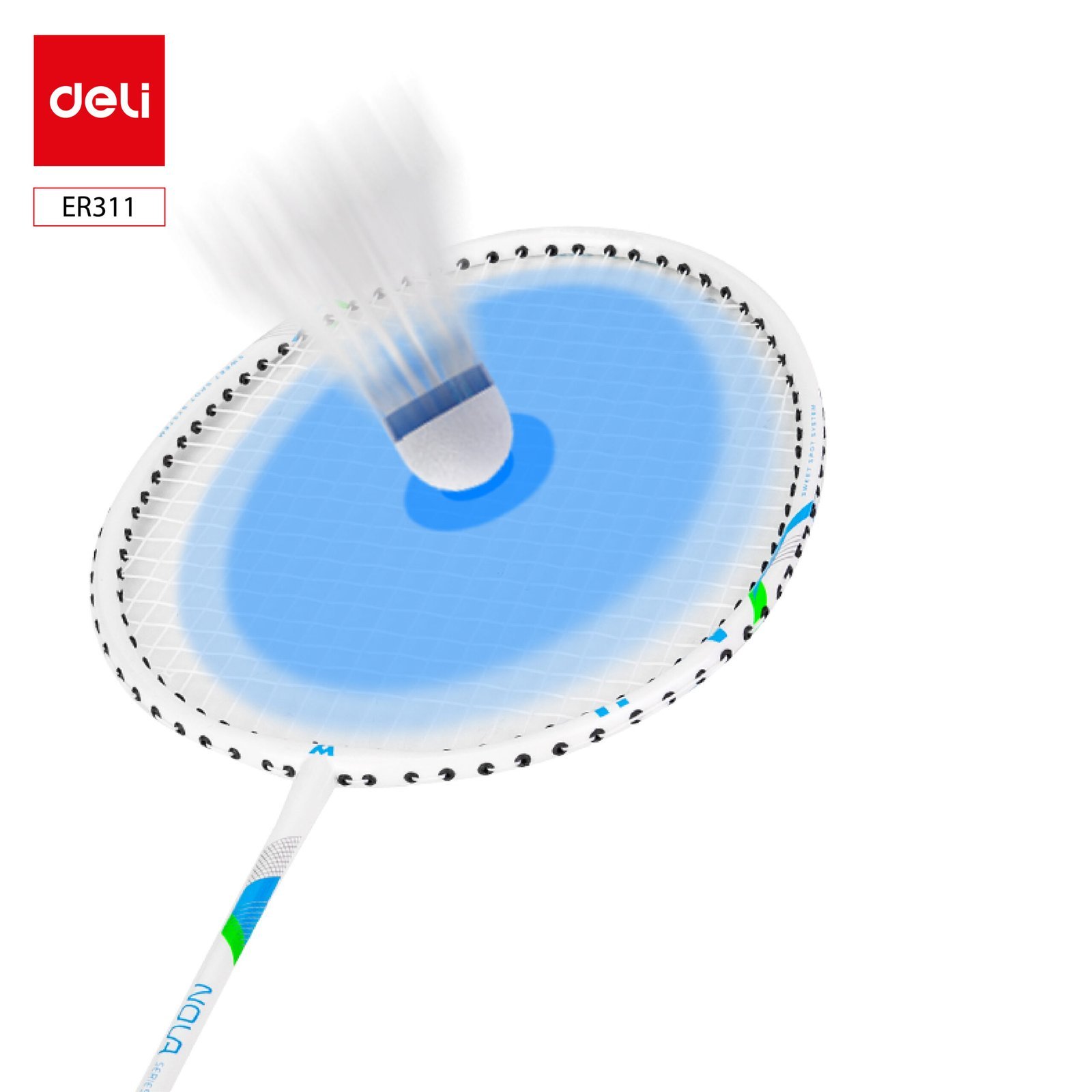 ديلي مضرب تنس الريشة - مجموعة 2 مضرب مع ملحقات - معدن - أزرق و ابيض + زهر وأبيض - ER311