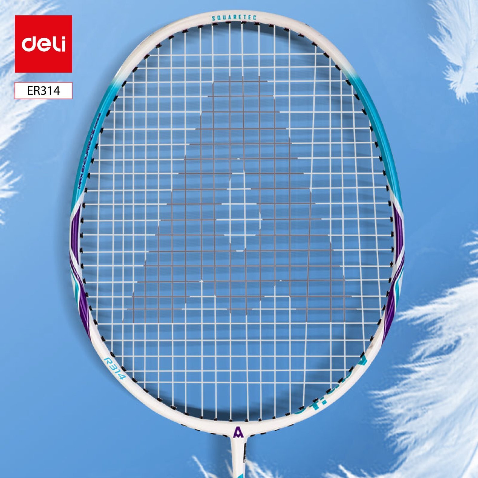 ديلي مضرب تنس الريشة - مجموعة 2 مضرب مع ملحقات - المنيوم و الكربون - الطول : 680 ملم -أزرق أبيض + زهر أبيض - ER314