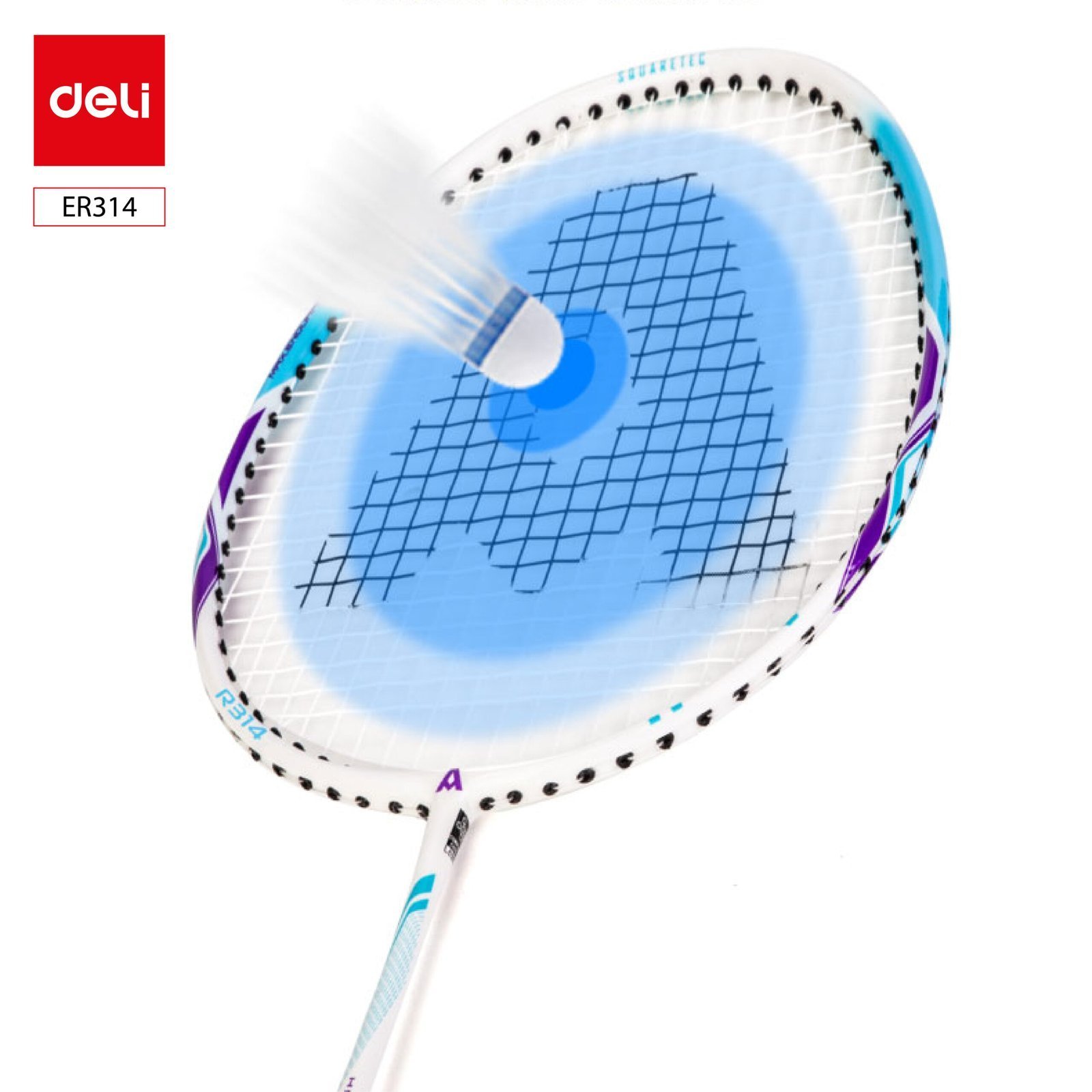 ديلي مضرب تنس الريشة - مجموعة 2 مضرب مع ملحقات - المنيوم و الكربون - الطول : 680 ملم -أزرق أبيض + زهر أبيض - ER314