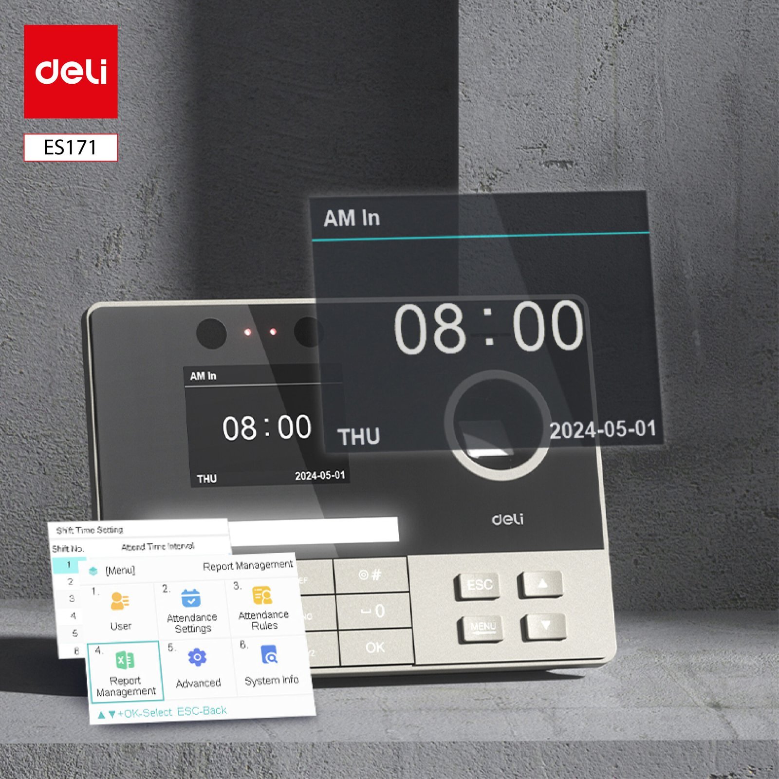 ديلي جهاز بصمة حضور وانصراف - عدد الوجوه : 500 بصمات الأصابع : 1000 - رمادي فضي - ES171