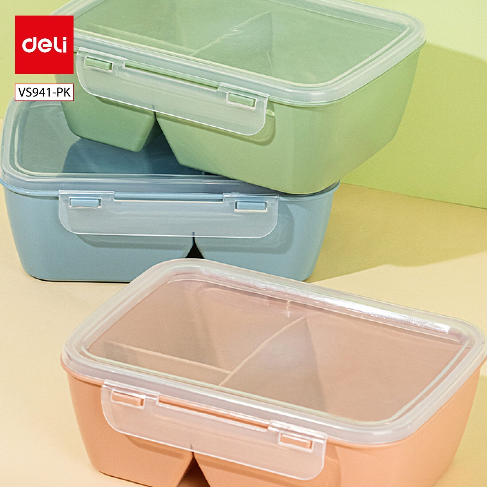 ديلي لانش بوكس بلاستيكي - 7.2"14"19.5 سم -وردي أزرق / أخضر - VS941